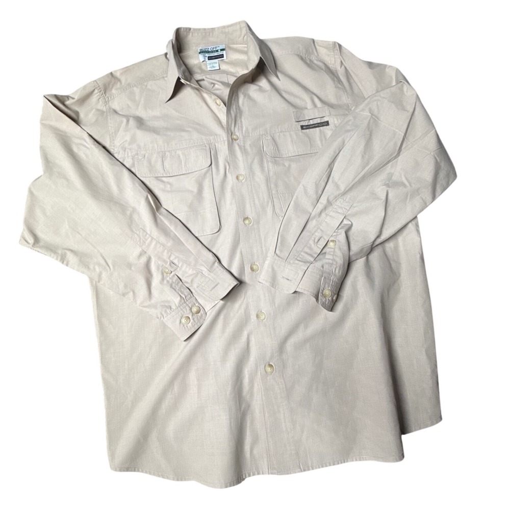 ExOfficio Buzz Off Insect Shield Fishing Safari Hiking Shirt Mens XL Beige